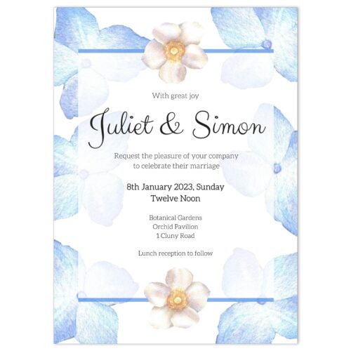 VBR-BLU-INV-1 Periwinkle Blue Roses Wedding Invitation Card