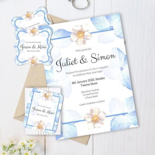 VBR-BLU-INV-1 Periwinkle Blue Roses Wedding Invitation Card, Favor Gift Tag, Favor Sticker Label