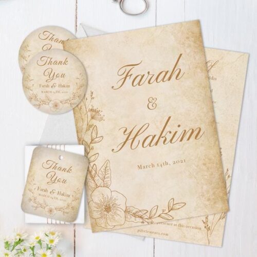 VIN-TAG Vintage Wedding Invitation, Sticker Labels & Gift Tags