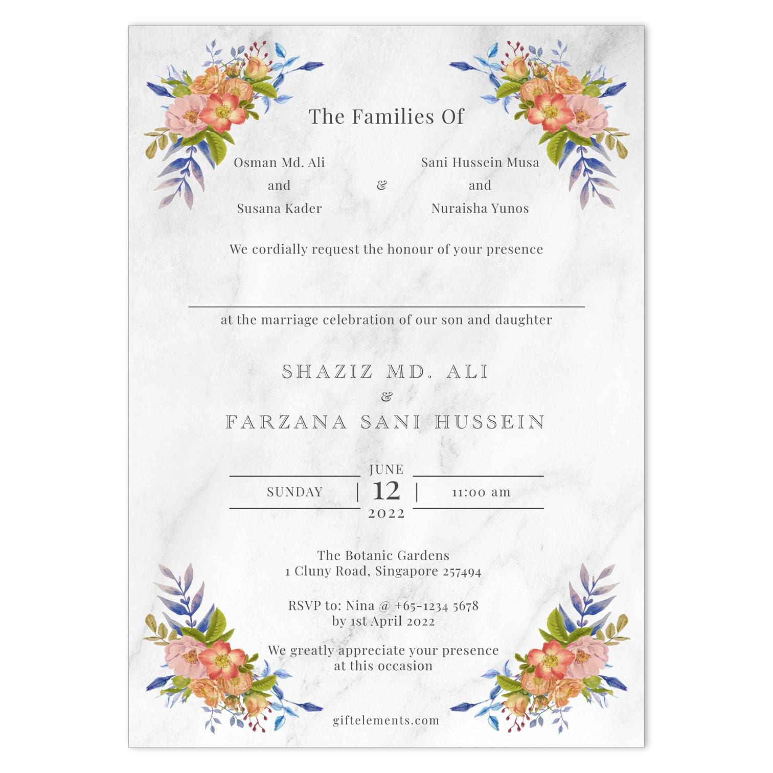 HEX-BOU-INV-1 Hexagonal Bouquet Invitation