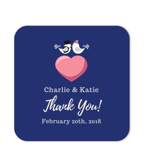 Love Birds Blue Thank You Sticker