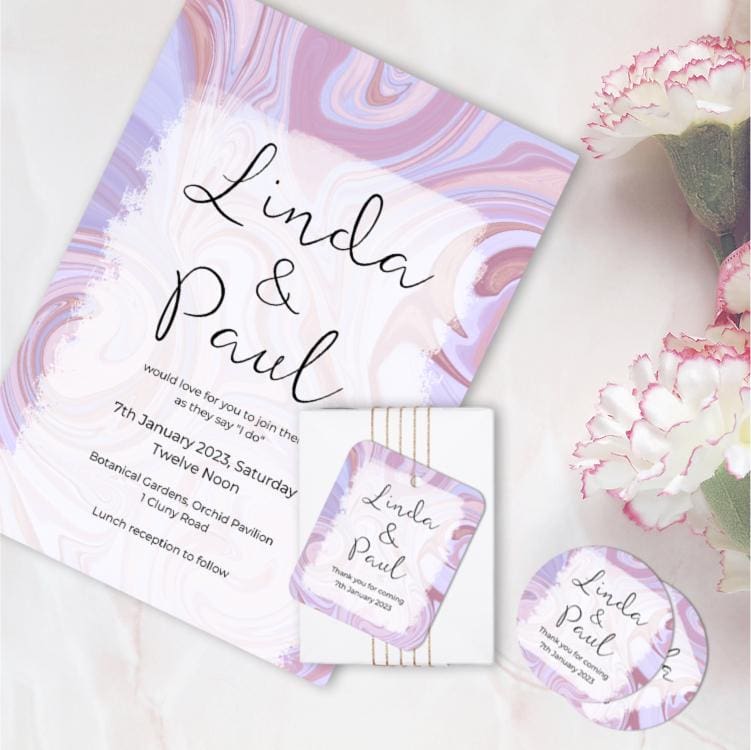 SWI-PNK Swirl Wedding Invitation Card, Favor Gift Tag, Favor Sticker Label