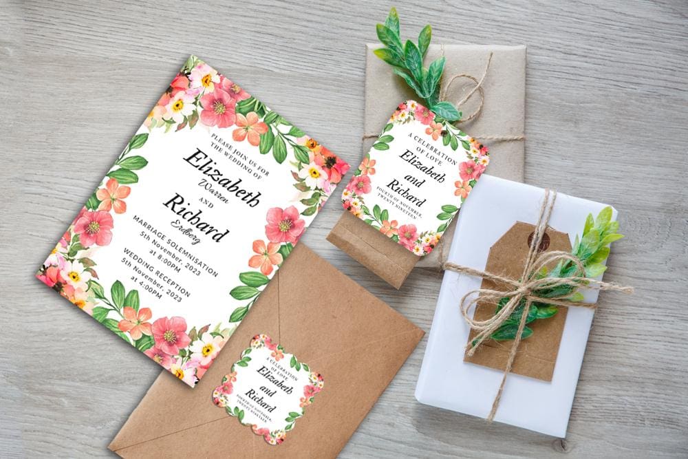Wedding invitation cards, gift tags and sticker labels