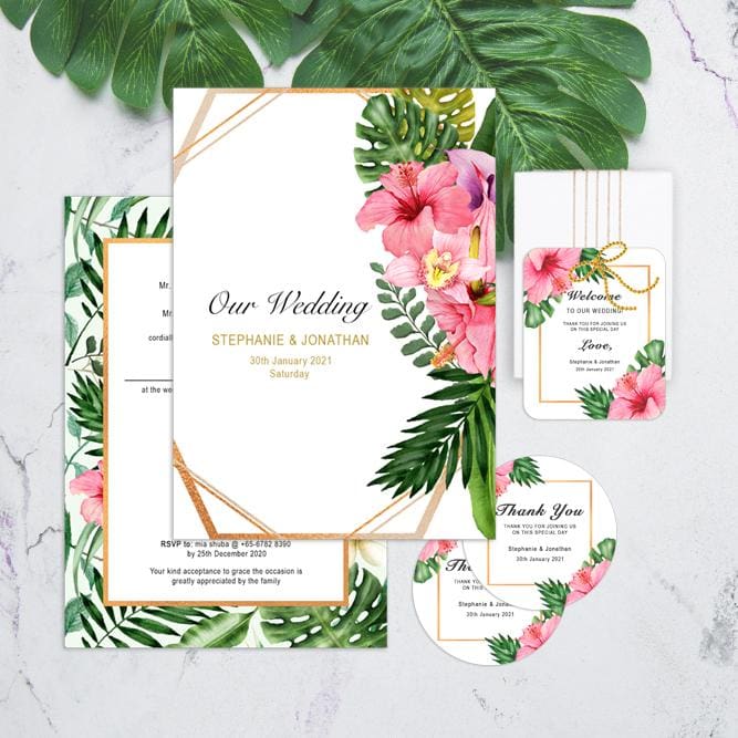 TRO-HIB-TAG-1 Tropical Hibiscus Wedding Invitation, Sticker Labels & Gift Tags