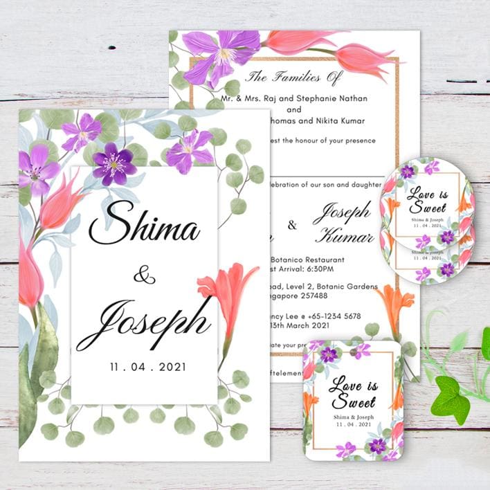 FOR-BOU Forest Bouquet Wedding Invitation, Sticker Label and Gift Tag