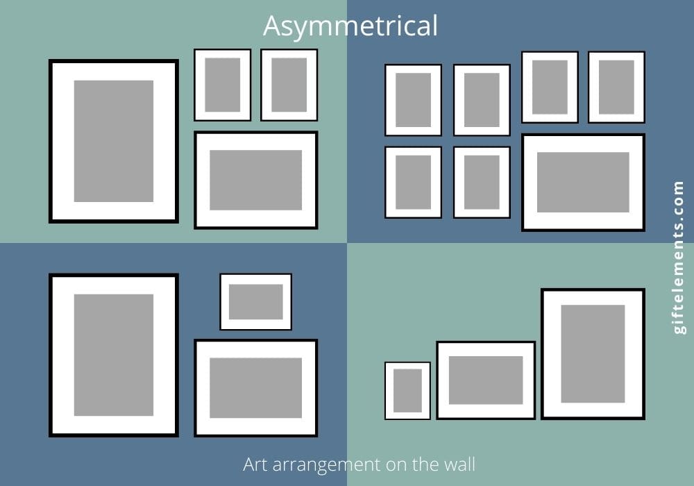 Asymmetrical art arrangement on the wall art gallery