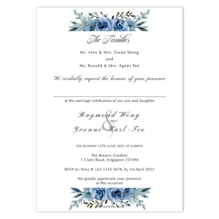 BLU-ROS-INV-1 Blue Roses Invitation Card