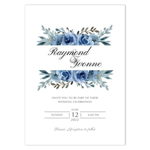 BLU-ROS-INV-1 Blue Roses Invitation Card